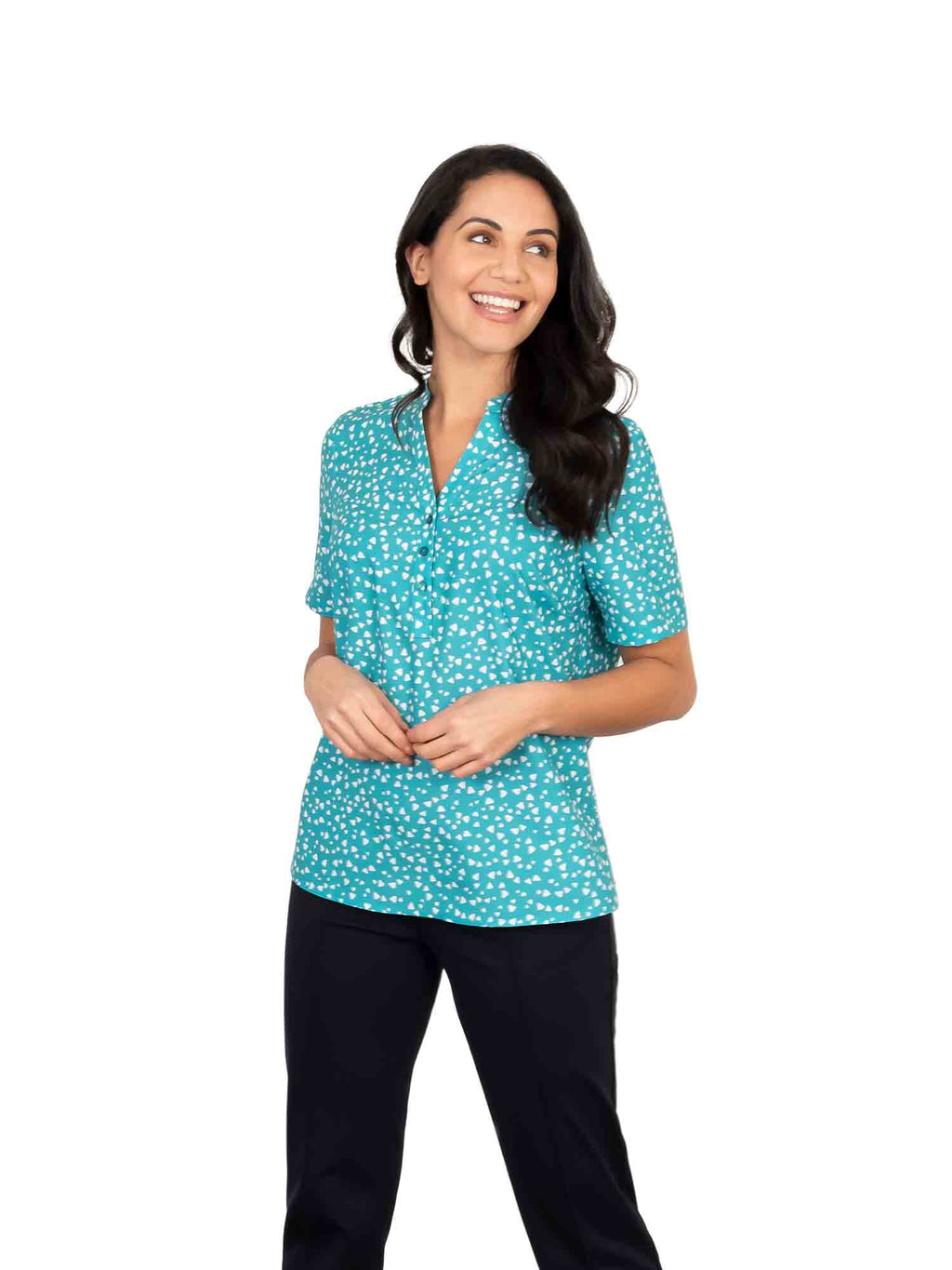 Bella printed top with 3 buttons | Jade |Ladies uniform |Vortex Designs ...