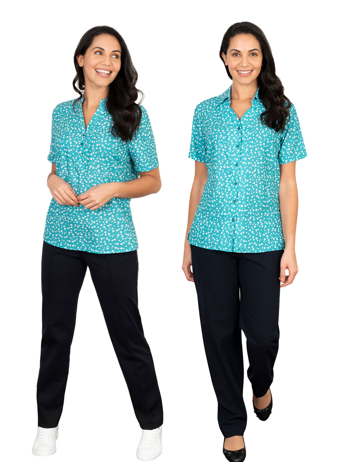 Bella printed top with 3 buttons | Jade |Ladies uniform |Vortex Designs ...