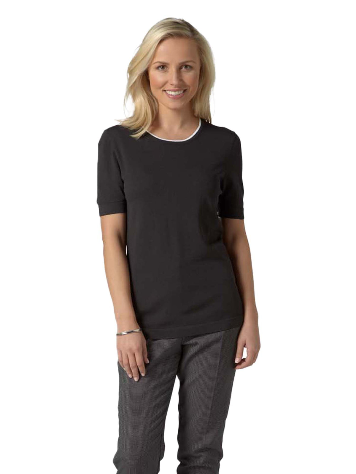 GEMMA CHARCOAL KNITTED ROUND NECK SHORT SLEEVE
