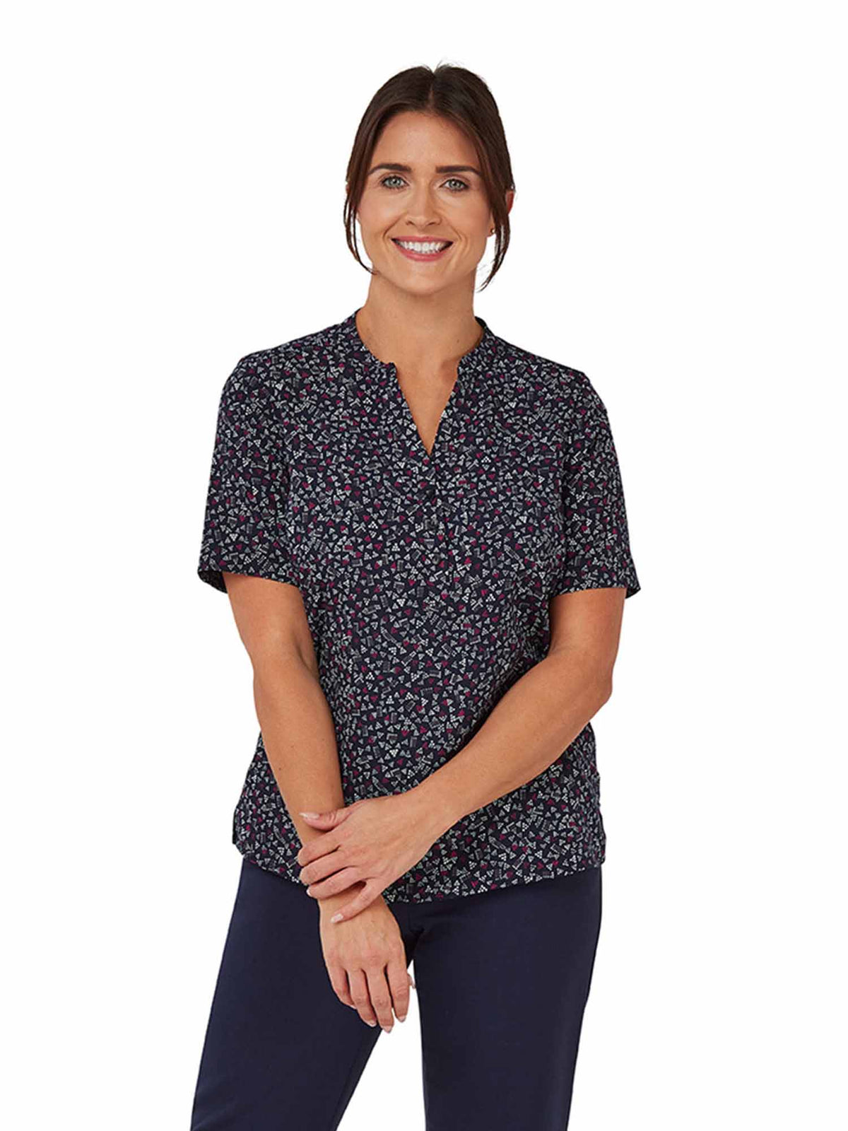 JEWEL RED 3 BUTTON NECK SHORT SLEEVE