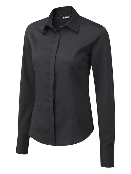 ZOE BLACK CONCEALED BUTTON LONG SLEEVE