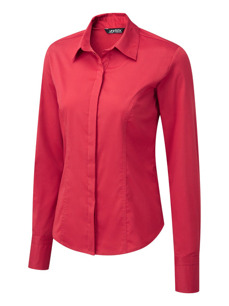 ZOE RED CONCEALED BUTTON LONG SLEEVE