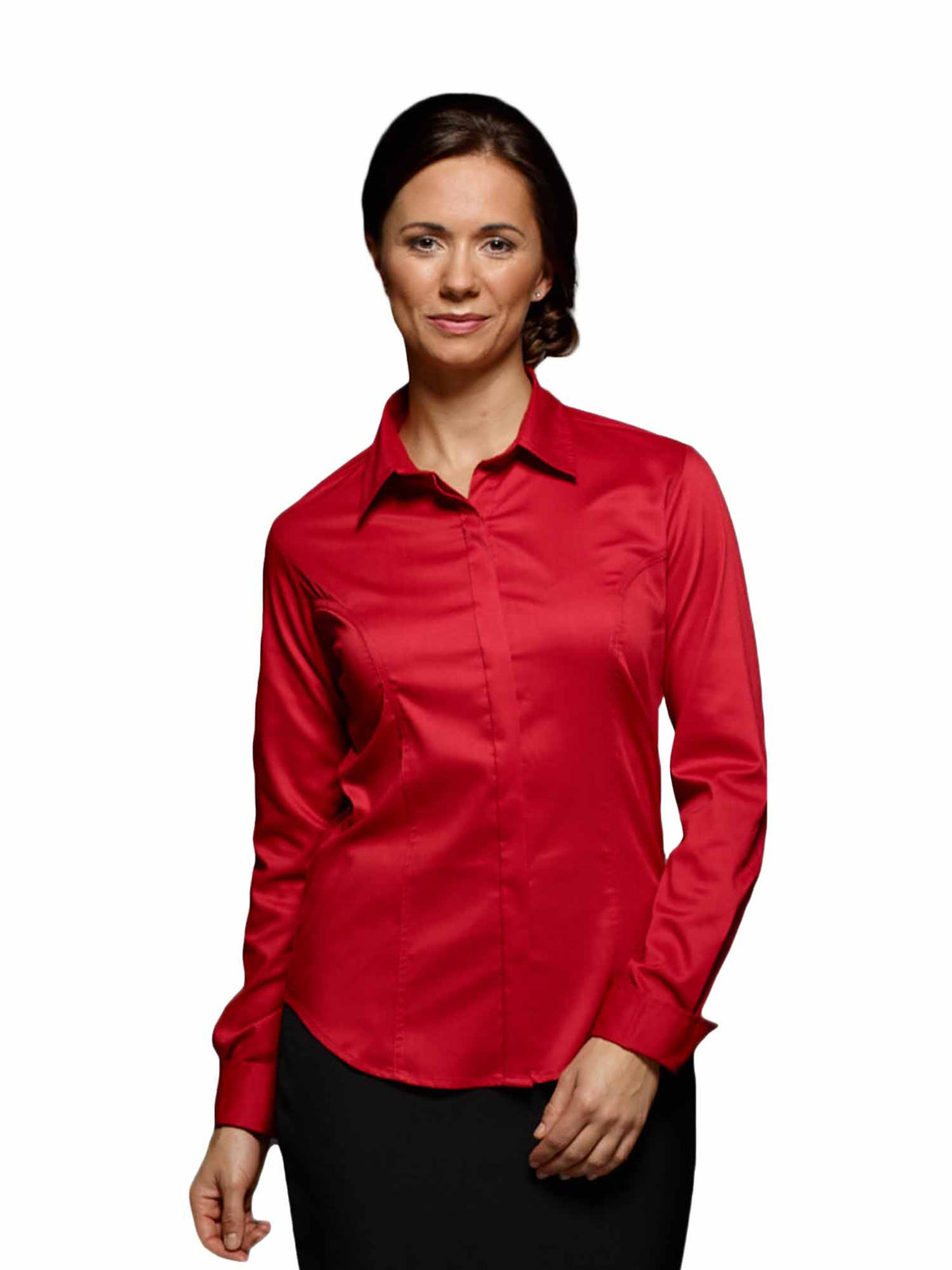 ZOE RED CONCEALED BUTTON LONG SLEEVE